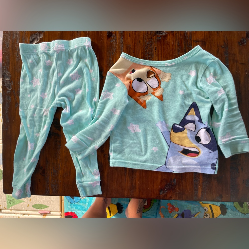 Kids Pajamas with Cartoon Print - Blue and Cream